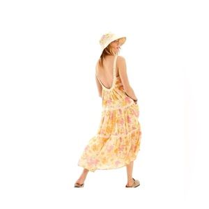 Boardwalk Scoop Back Pink Yellow Floral Sleeveless Maxi Dress size S